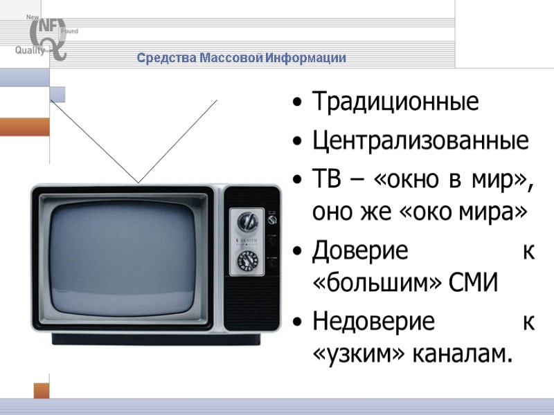 Средства Массовой Информации Традиционные Централизованные ТВ – «окно в мир», оно же «око мира» Средства Массовой Информации Традиционные Централизованные ТВ – «окно в мир», оно же «око мира»